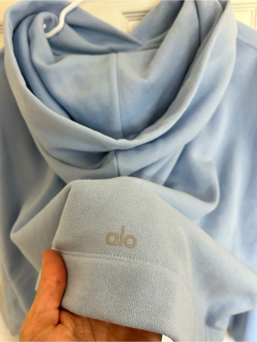 Alo NWOT Bae Cropped Blue Hoodie Relaxed Fit Size L